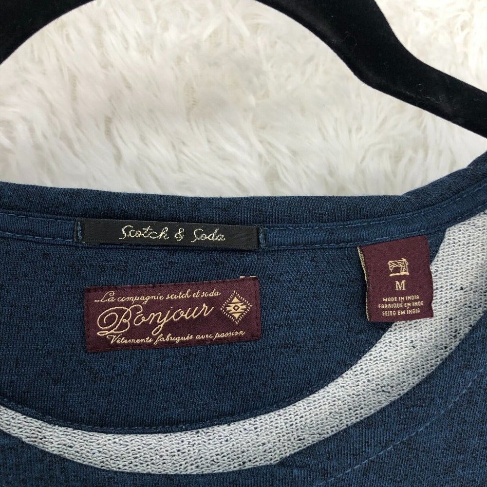 Scotch Soda Shirt Men Medium Blue Bonjour Pullover Pocket Knit Tee Logo Crewneck - Picture 4 of 7